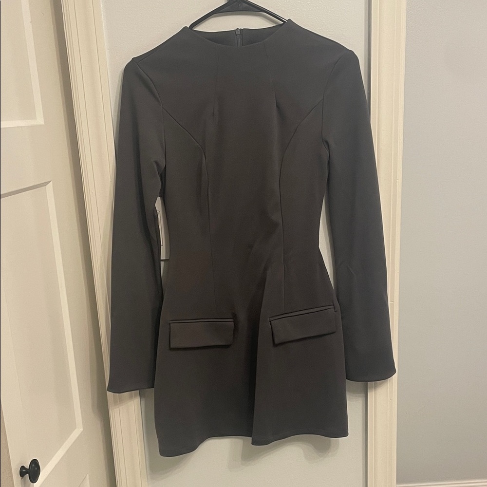 Gray Long Sleeve Dress with Faux Pockets Size S